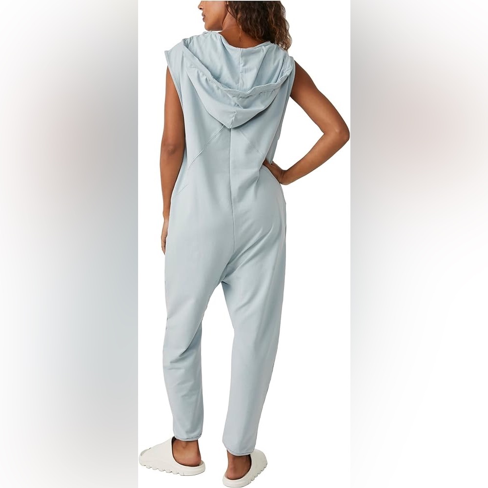Free People Nothing But Sweats Hooded Jumpsuit Light Blue. New Without Tags